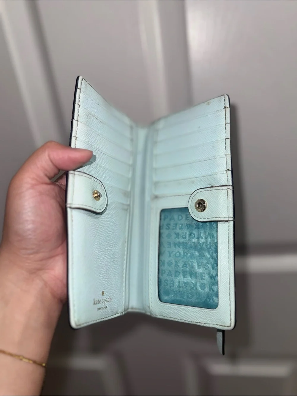 kate spade light mint Saffiano leather continental wallet